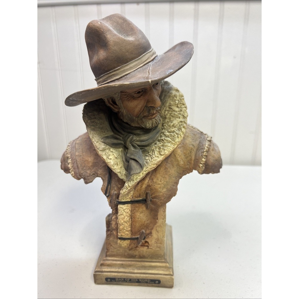 Limited Edition Man Of His Word Cowboy  sculpture by Stephen Herrero hat broken